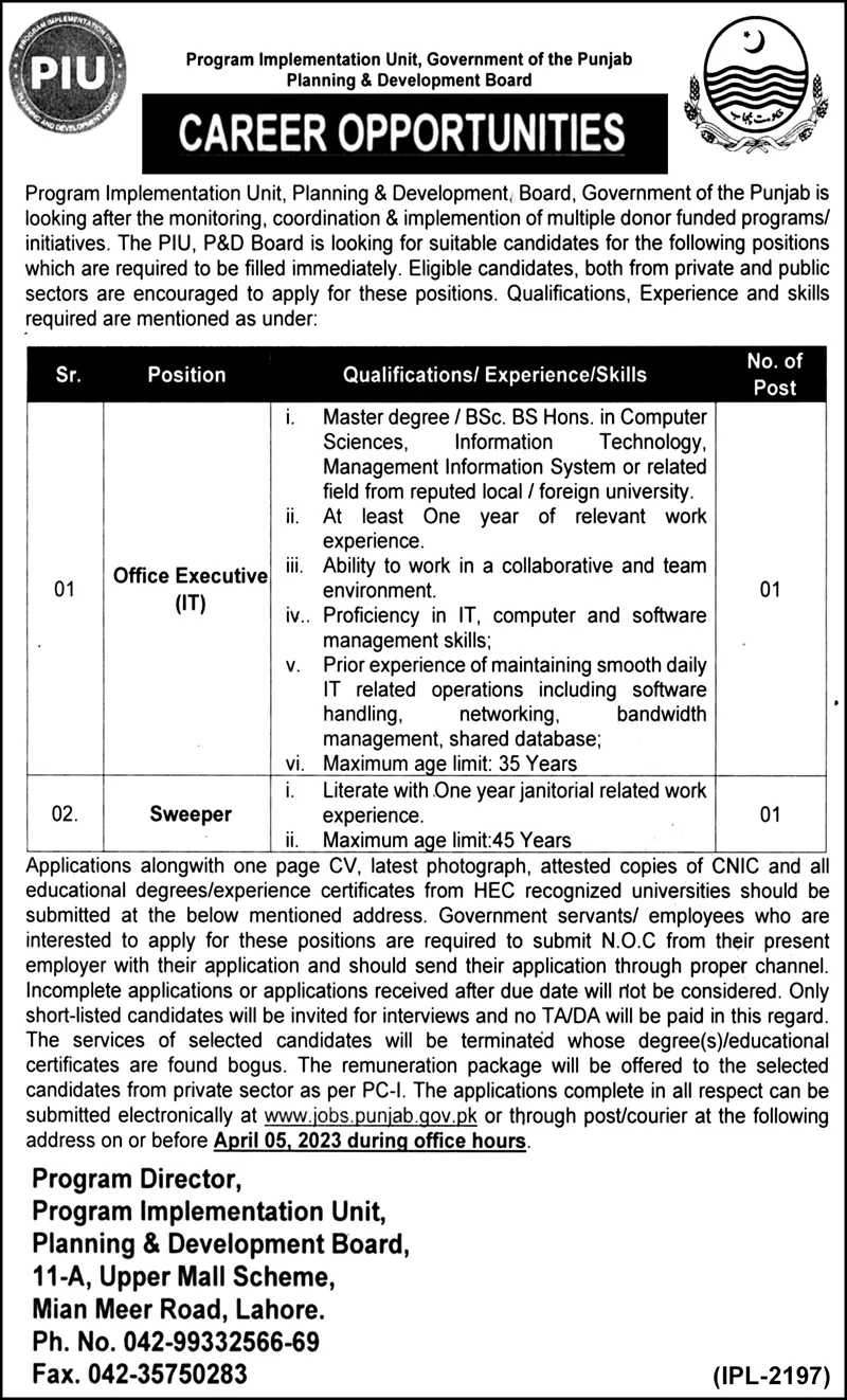 Lahore Latest Govt Jobs Today 2023 In Planning And Development